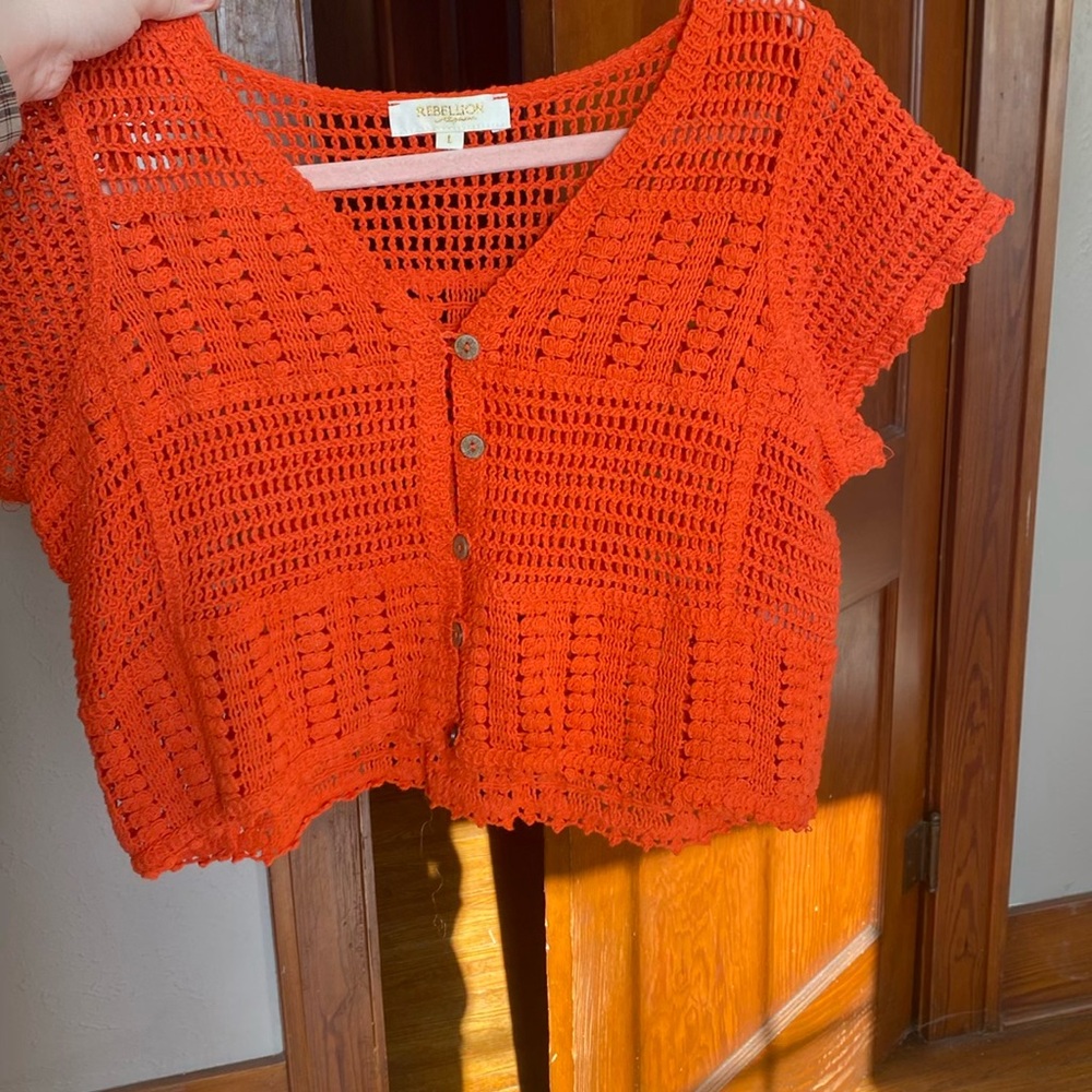 Kendall & Kylie Orange Crochet Top